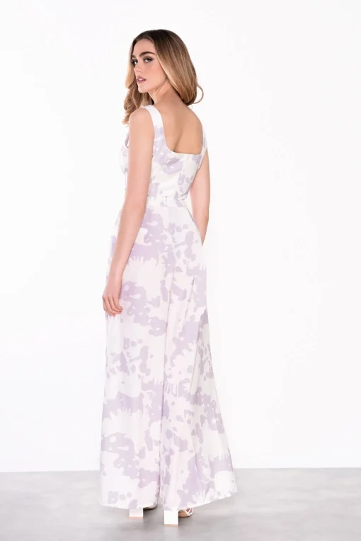 Glamorous Go To Partywear|Wide Leg Trousers|Misty Lilac Abstract High Waisted Wide Leg Trousers -