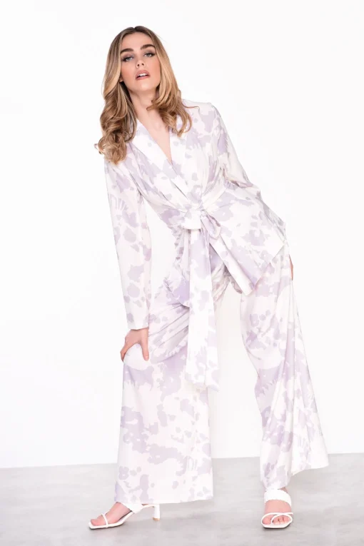Glamorous Go To Partywear|Blazers|Misty Lilac Abstract Tie Waist Blazer Jacket -
