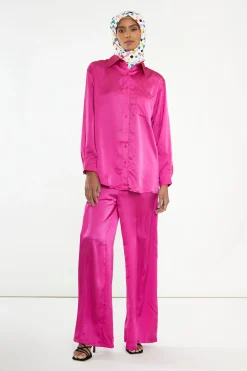 Glamorous Blouses & Shirts|Modest Fuchsia Button Front Shirt -
