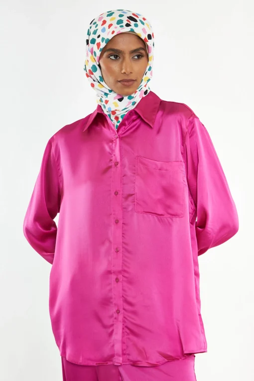 Glamorous Blouses & Shirts|Modest Fuchsia Button Front Shirt -