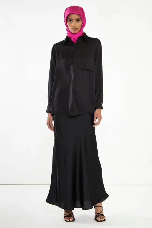 Glamorous Headscarves|Co-ords|Modesty Black Button Front Shirt -