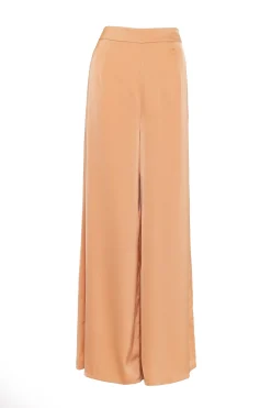 Glamorous Wide Leg Trousers|Modesty Womens Apricot Wide Leg Satin Trousers. -
