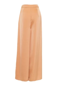 Glamorous Wide Leg Trousers|Modesty Womens Apricot Wide Leg Satin Trousers. -