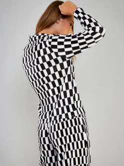 Glamorous Blouses & Shirts|Mono Check Plisse Button Front Shirt -