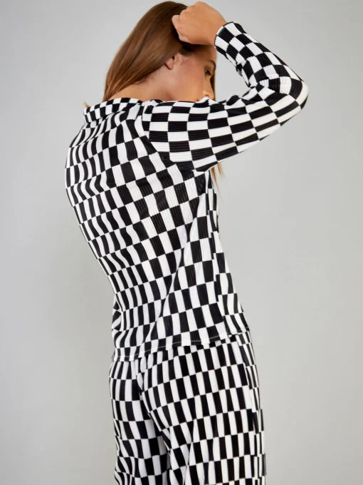 Glamorous Blouses & Shirts|Mono Check Plisse Button Front Shirt -