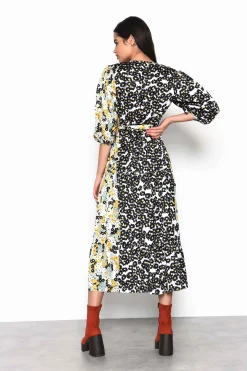 Glamorous Wrap Dressses|Midi & Midaxi Dresses|Mono Mustard Floral Wrap Front Tiered Midaxi Dress -