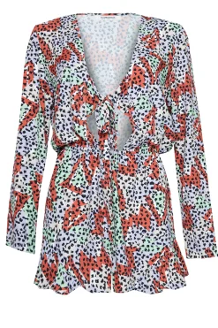 Glamorous Playsuits|Multi Geo Print Tie Front Playsuit -