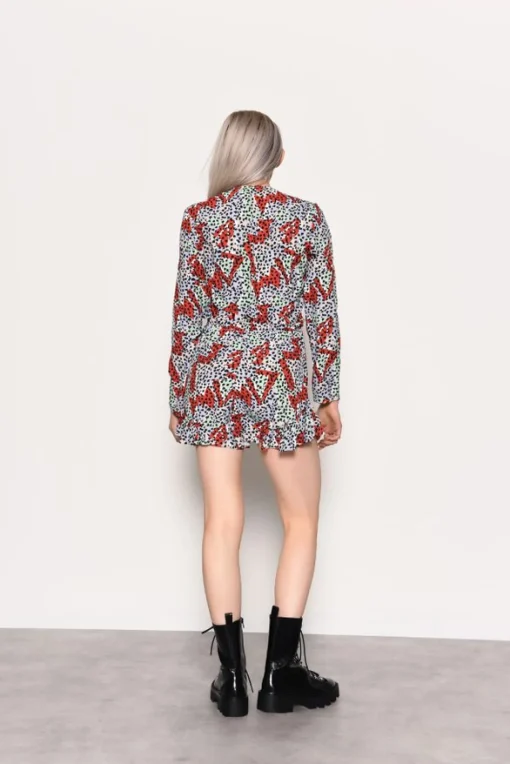 Glamorous Playsuits|Multi Geo Print Tie Front Playsuit -