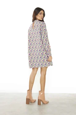 Glamorous Mini Dresses|Mini Dresses|Multi Geo Swirl High Neck Oversized Mini Dress -