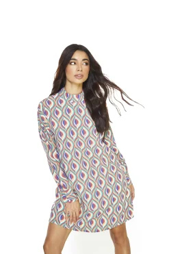 Glamorous Mini Dresses|Mini Dresses|Multi Geo Swirl High Neck Oversized Mini Dress -