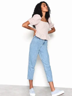 Glamorous Blouses & Shirts|Multi Tweed Peplum Puff Sleeve Blouse -