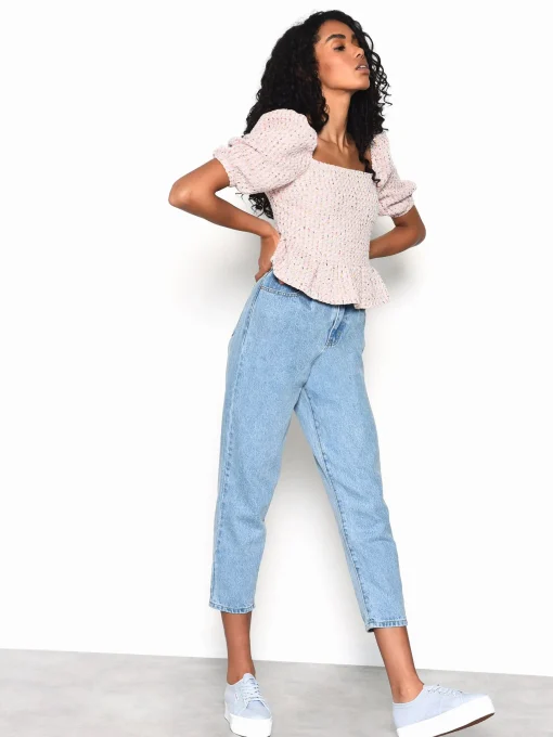 Glamorous Blouses & Shirts|Multi Tweed Peplum Puff Sleeve Blouse -