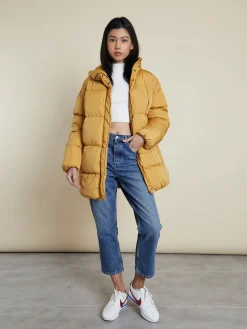 Glamorous Longline Coats|Puffer Jackets|Mustard Padded Longline Puffer Coat -