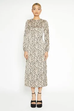 Glamorous Day Dresses|Midi & Midaxi Dresses|Natural White Leopard print Long Sleeve Midi Dress -