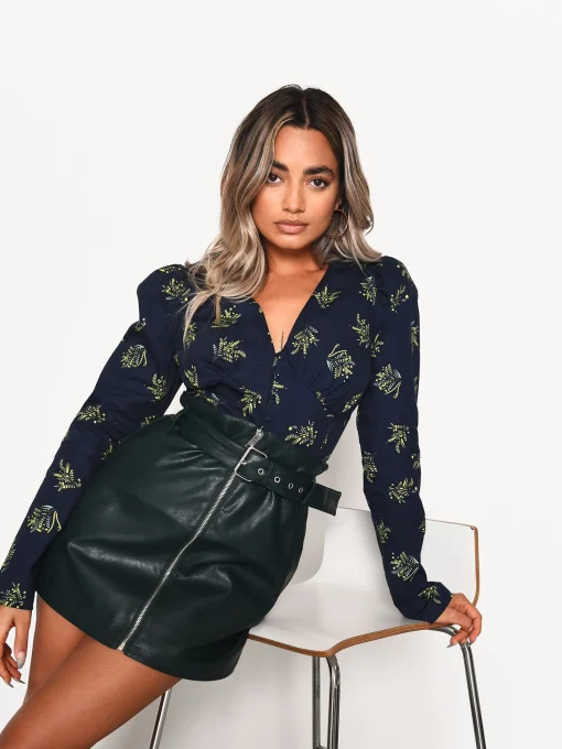 Glamorous Blouses & Shirts|Navy Bouquet Floral Button Front Blouse -