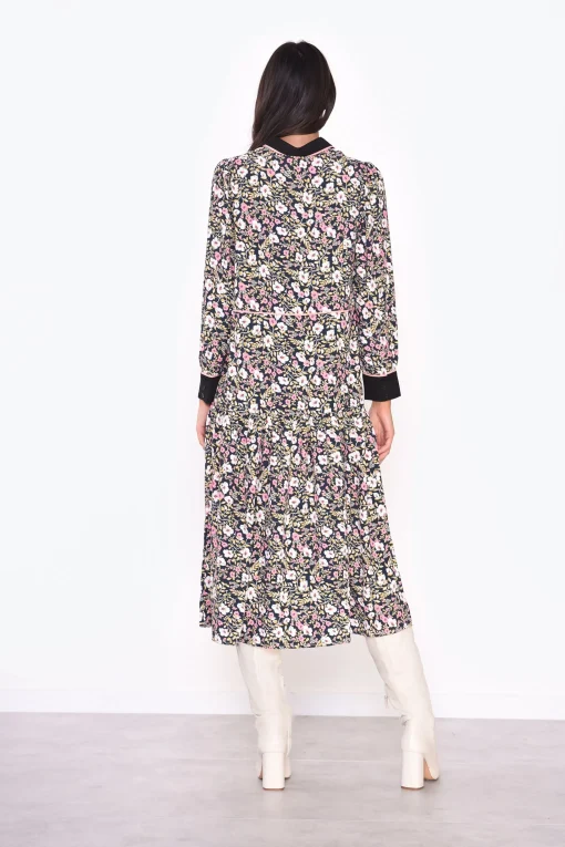 Glamorous Midi & Midaxi Dresses|Midi & Midaxi Dresses|Navy Folk Floral Black Collar Midi Dress -