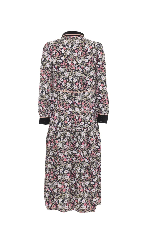 Glamorous Midi & Midaxi Dresses|Midi & Midaxi Dresses|Navy Folk Floral Black Collar Midi Dress -