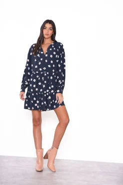 Glamorous Mini Dresses|Mini Dresses|Navy Hibiscus Pattern Shift Mini Dress -