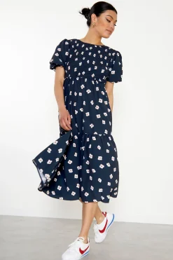 Glamorous Midi & Midaxi Dresses|Midi & Midaxi Dresses|Navy Hibiscus Short Sleeve Midi Dress -