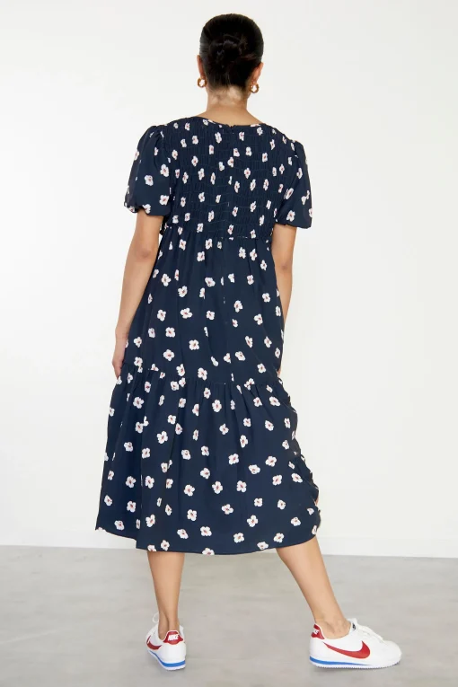 Glamorous Midi & Midaxi Dresses|Midi & Midaxi Dresses|Navy Hibiscus Short Sleeve Midi Dress -