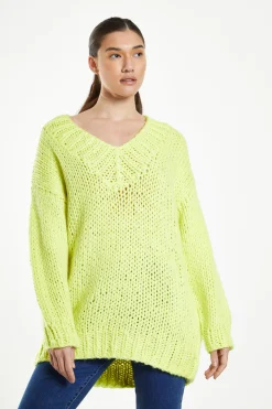 Glamorous Jumpers|Neon Lime Oversized V-Neck Jumper -