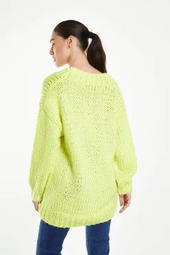 Glamorous Jumpers|Neon Lime Oversized V-Neck Jumper -