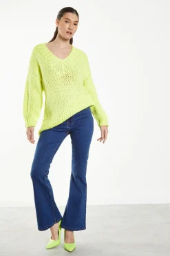 Glamorous Jumpers|Neon Lime Oversized V-Neck Jumper -