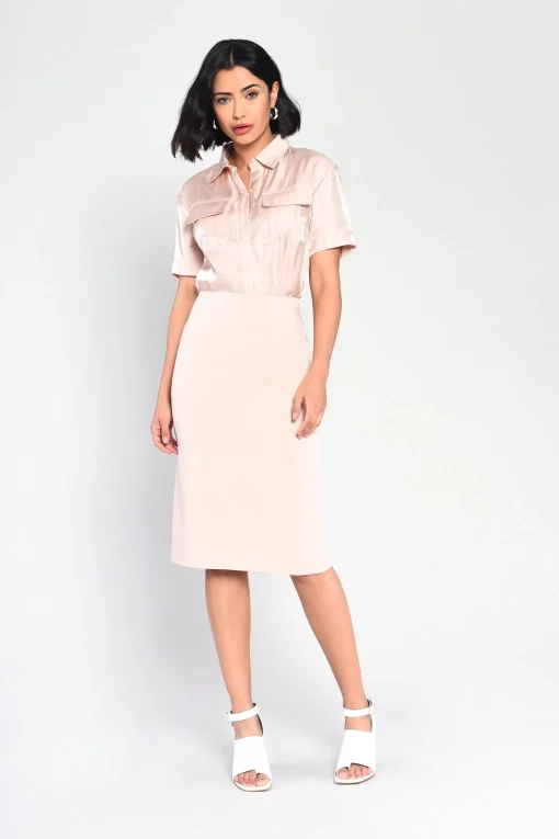 Glamorous Midi & Midaxi Skirts|Nude High Waisted Midi Skirt -