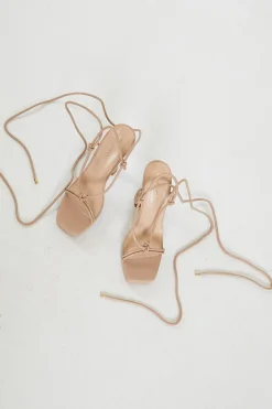 Glamorous Prom|Best Dressed Guest|Nude Lace Up Flared Heels -