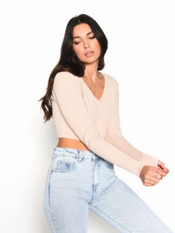 Glamorous Cardigans|Nude Ribbed Crop Cardigan -