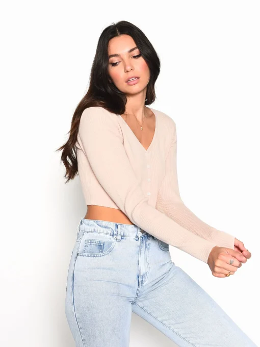 Glamorous Cardigans|Nude Ribbed Crop Cardigan -