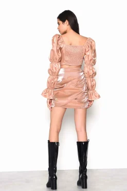 Glamorous Going Out Skirts|Go To Partywear|Nude Shimmer Draped Front Mini Skirt -