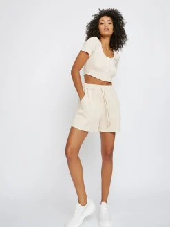 Glamorous Woven Shorts|Nude Tie High Waisted Polyester Shorts -
