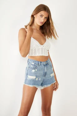 Glamorous Crops, Corsets & Bodysuits|Off White Crochet V- Neck Crop Top -