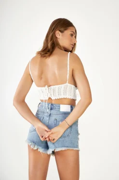 Glamorous Crops, Corsets & Bodysuits|Off White Crochet V- Neck Crop Top -