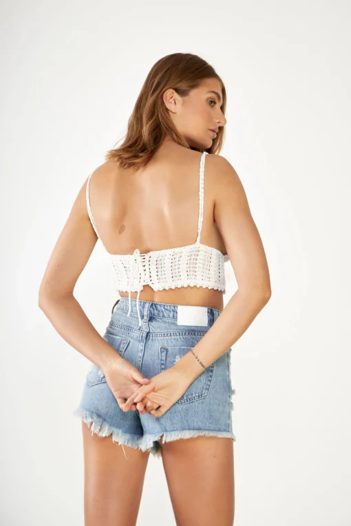 Glamorous Crops, Corsets & Bodysuits|Off White Crochet V- Neck Crop Top -