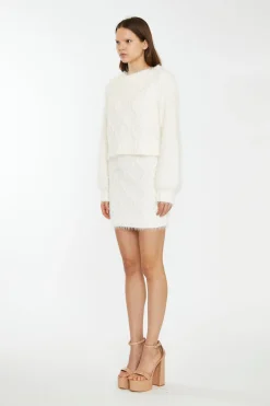 Glamorous Workwear|Co-ords|Off White Knitted Mini Skirt -