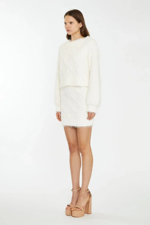 Glamorous Workwear|Co-ords|Off White Knitted Mini Skirt -