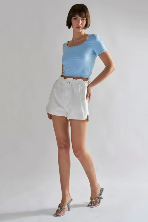 Glamorous Woven Shorts|Off White Paper bag High Waisted Shorts -