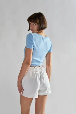 Glamorous Woven Shorts|Off White Paper bag High Waisted Shorts -