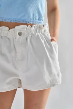 Glamorous Woven Shorts|Off White Paper bag High Waisted Shorts -