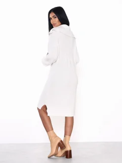 Glamorous Knitted Dresses|Knitted Dresses|Off White Quarter Zip Knit Midi Dress -