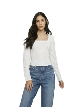 Glamorous Blouses & Shirts|Off White Square Neck Long Sleeve Blouse -