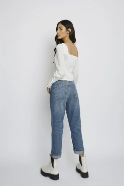 Glamorous Blouses & Shirts|Off White Square Neck Long Sleeve Blouse -