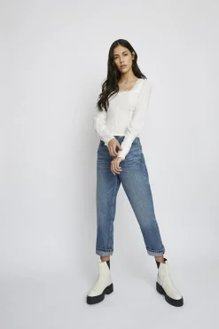 Glamorous Blouses & Shirts|Off White Square Neck Long Sleeve Blouse -