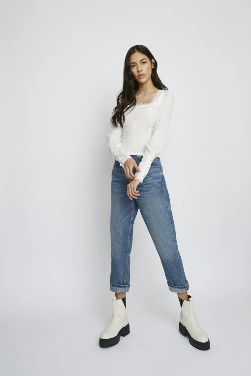Glamorous Blouses & Shirts|Off White Square Neck Long Sleeve Blouse -