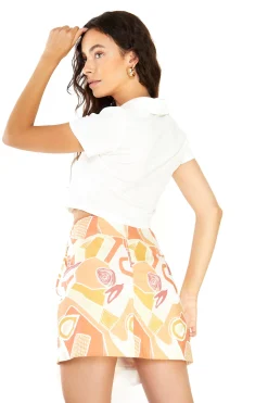 Glamorous Crops, Corsets & Bodysuits|Off white Tie Front Short Sleeve Crop Top -