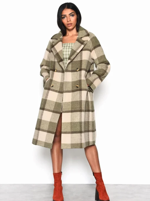 Glamorous Coats|Olive Beige Check Longline Coat -