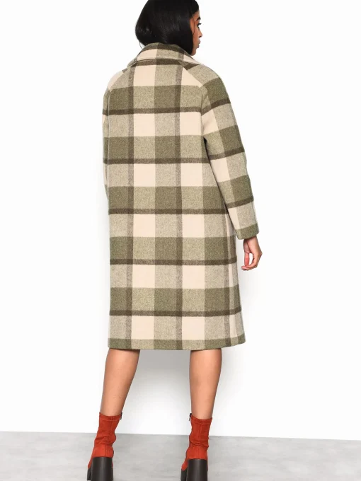 Glamorous Coats|Olive Beige Check Longline Coat -