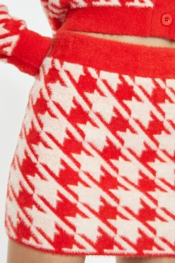 Glamorous Workwear|Co-ords|Orange Cream Dogtooth Print Mini Skirt -